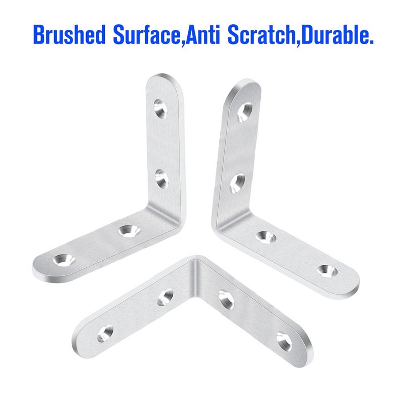 LuckIn 20-Pack Corner Brace 2.5" x 2.5", Heavy Duty Brushed Stainless Steel Thick L Brackets, Joint Right Angle Brackets with Screws for Wood Tables, Dressers, Chairs and Shelves - Image 5